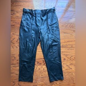 Calvin Klein Black Faux Leather Paperbag Waist Chinos with Belt